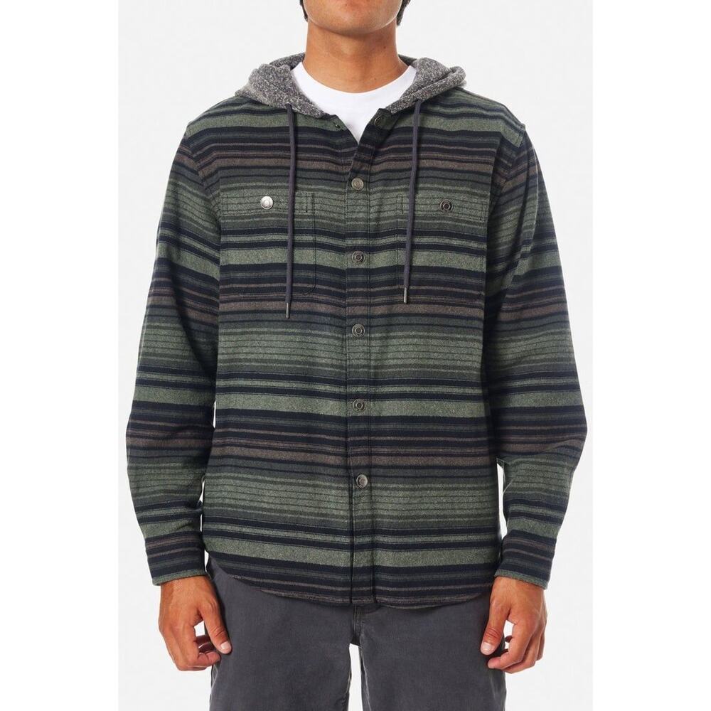 Katin Harold Stripe Hooded Flannel: Sea Gray size Medium